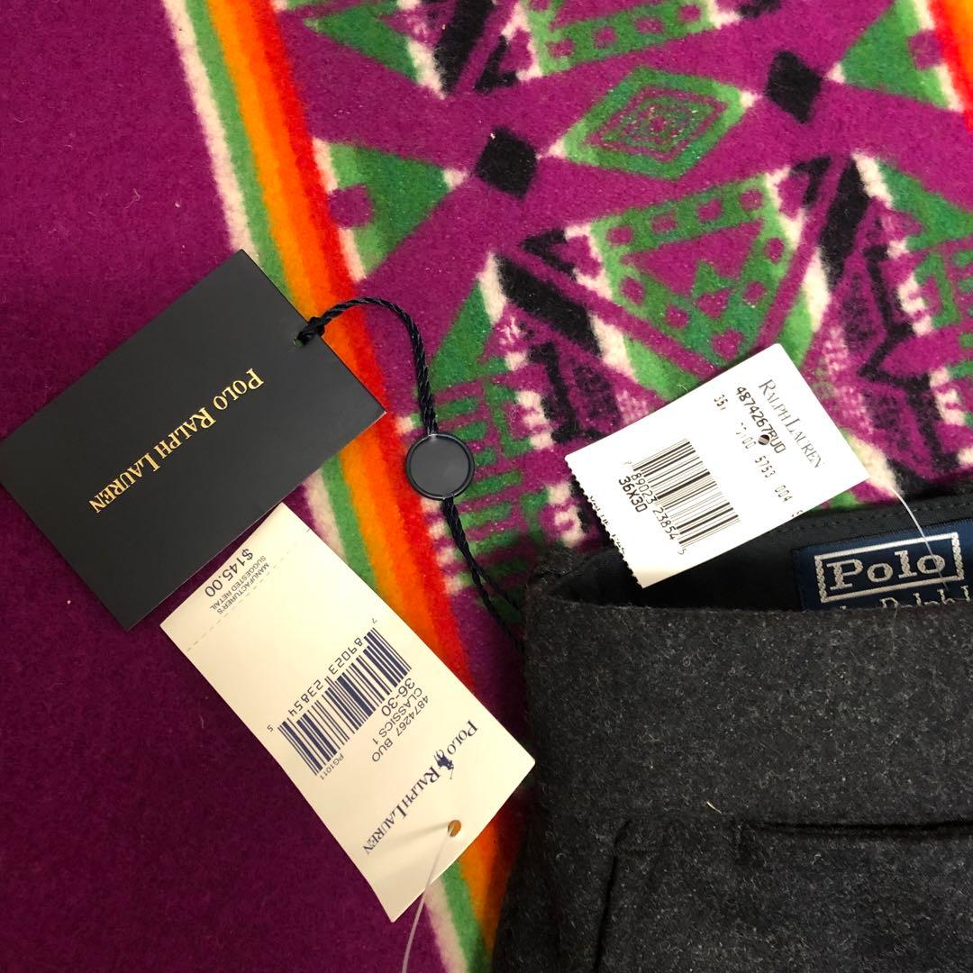 新品タグ付きポロラルフローレンウールパンツチャコールグレー36 /30