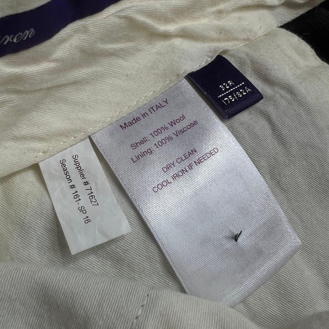 ラルフローレンパープルレーベル ベルトレススラックスパンツ グレーチェック 32