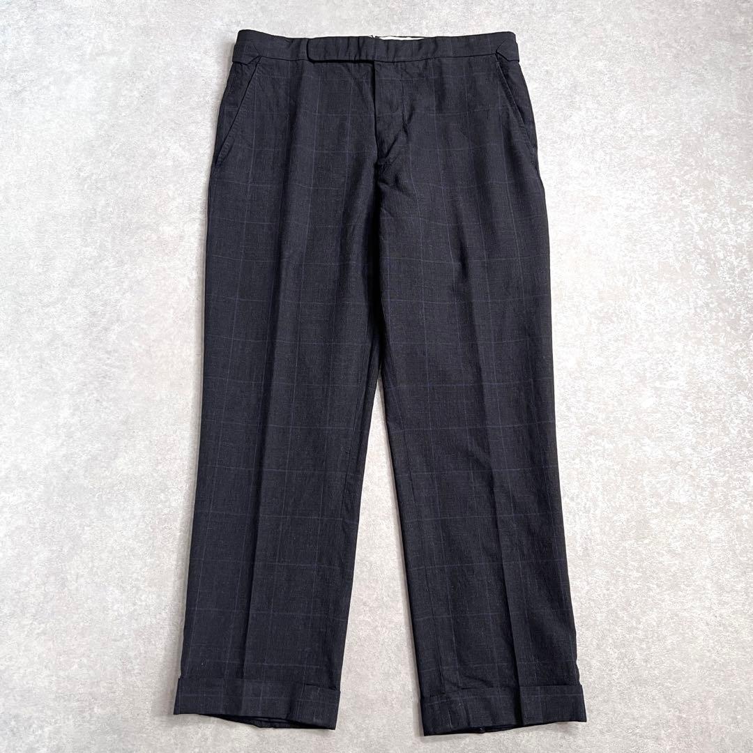 ラルフローレンパープルレーベル ベルトレススラックスパンツ グレーチェック 32