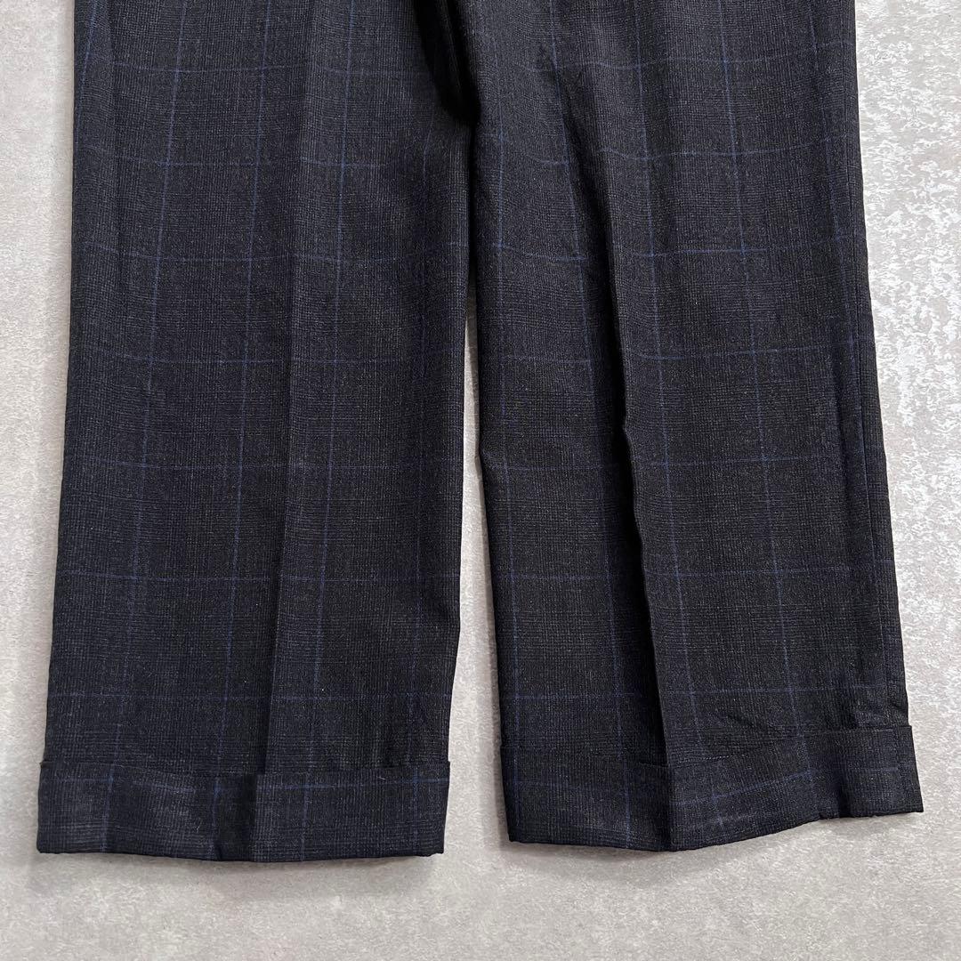 ラルフローレンパープルレーベル ベルトレススラックスパンツ グレーチェック 32