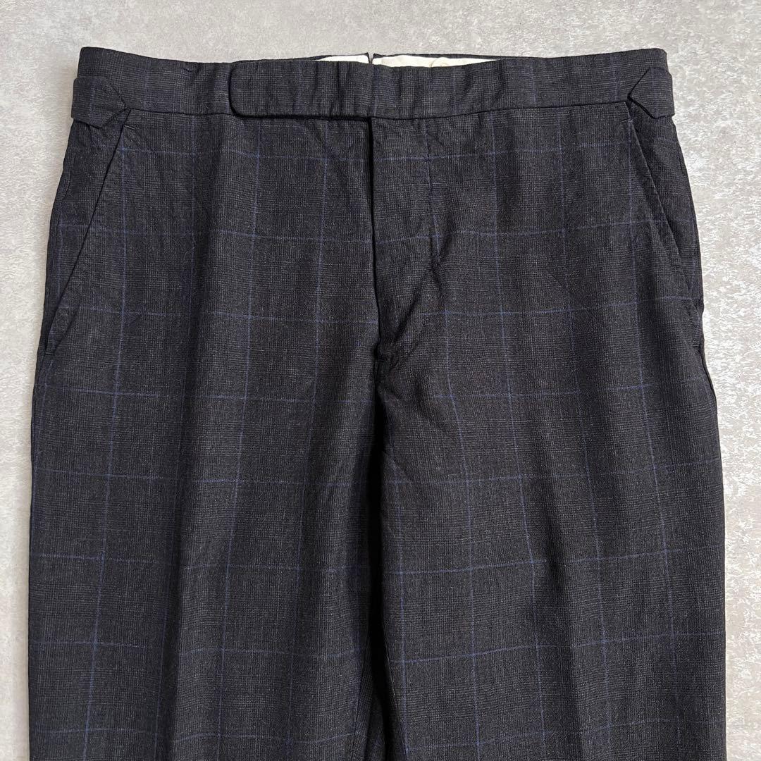 ラルフローレンパープルレーベル ベルトレススラックスパンツ グレーチェック 32