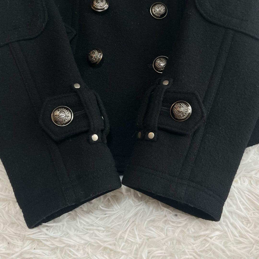 パーバリーブルーレーベル ピーコート ナポレオン ノバチェック 銀ボタン 黒