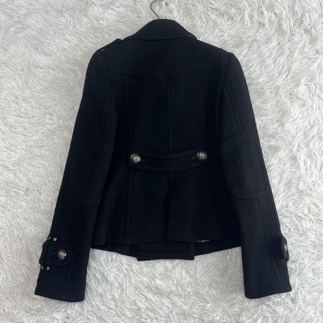 パーバリーブルーレーベル ピーコート ナポレオン ノバチェック 銀ボタン 黒