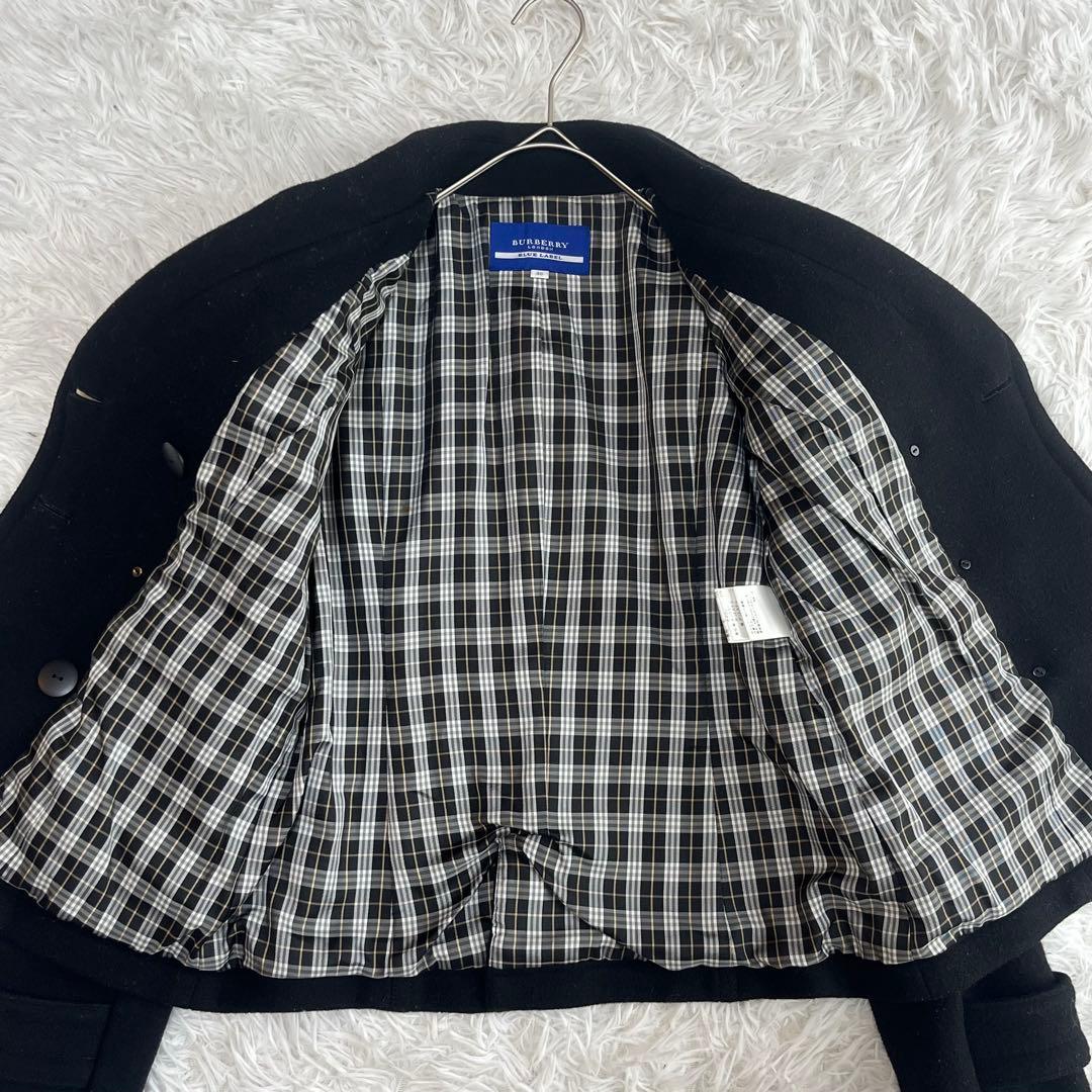 パーバリーブルーレーベル ピーコート ナポレオン ノバチェック 銀ボタン 黒