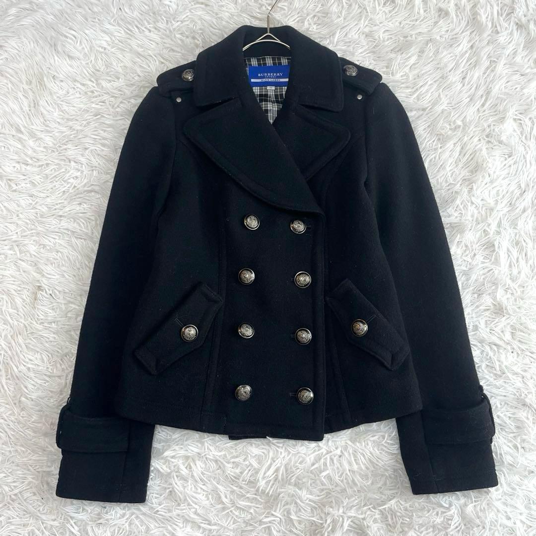 パーバリーブルーレーベル ピーコート ナポレオン ノバチェック 銀ボタン 黒