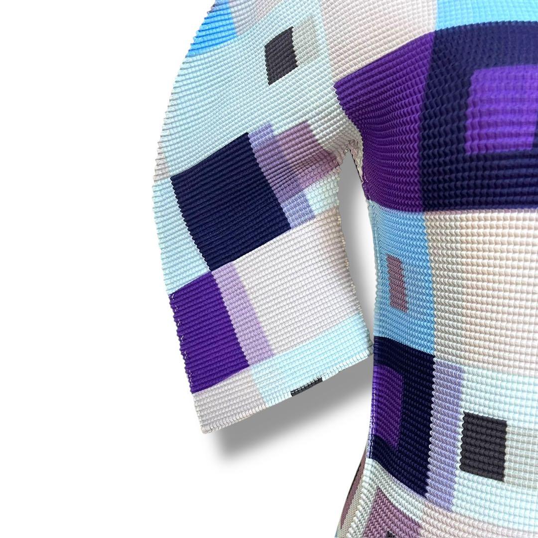 ISSEY MIYAKE ME 幾何学模様 ハイネック半袖 ワッフルプリーツ F