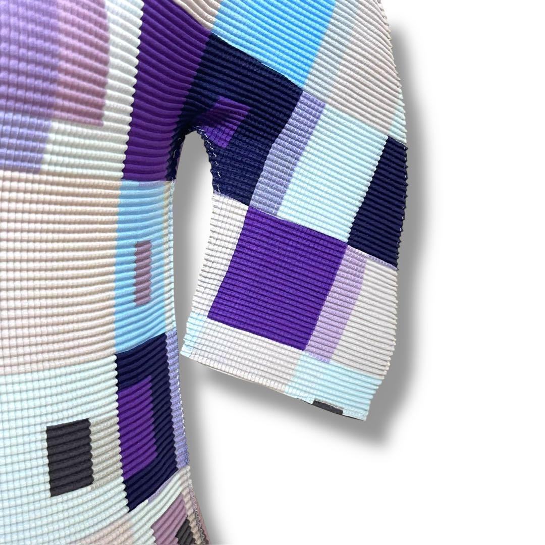 ISSEY MIYAKE ME 幾何学模様 ハイネック半袖 ワッフルプリーツ F