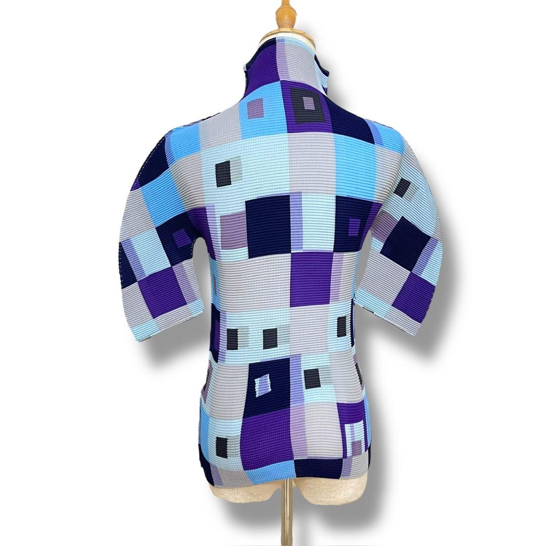 ISSEY MIYAKE ME 幾何学模様 ハイネック半袖 ワッフルプリーツ F