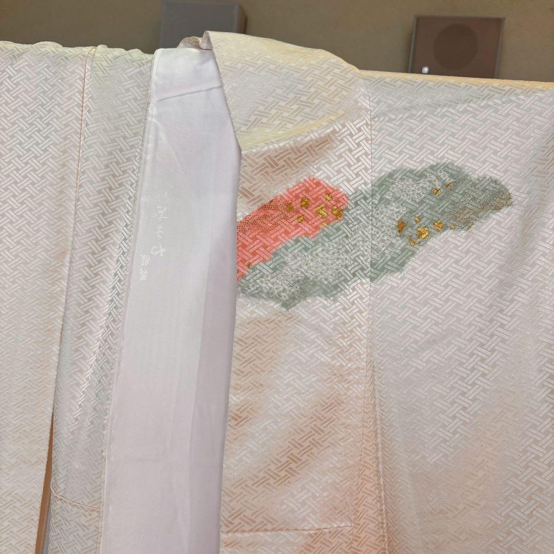 C- 1122▲正絹　付け下げ訪問着　襦袢付き　絞りと刺繍