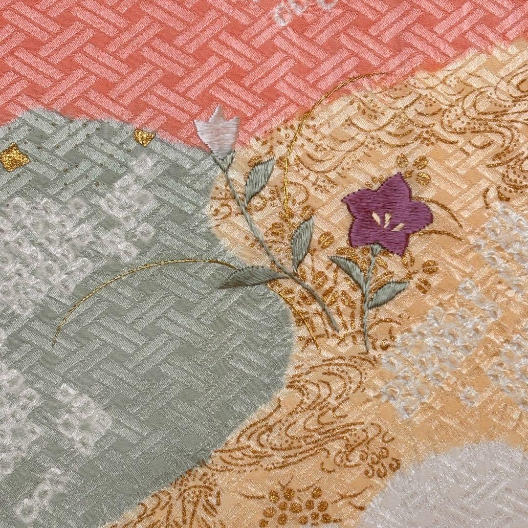 C- 1122▲正絹　付け下げ訪問着　襦袢付き　絞りと刺繍