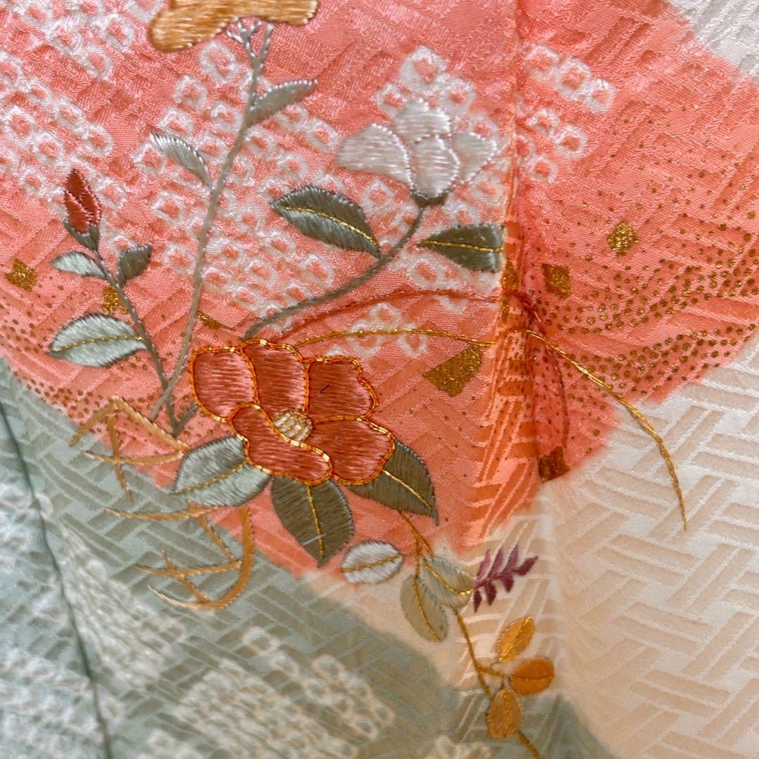 C- 1122▲正絹　付け下げ訪問着　襦袢付き　絞りと刺繍