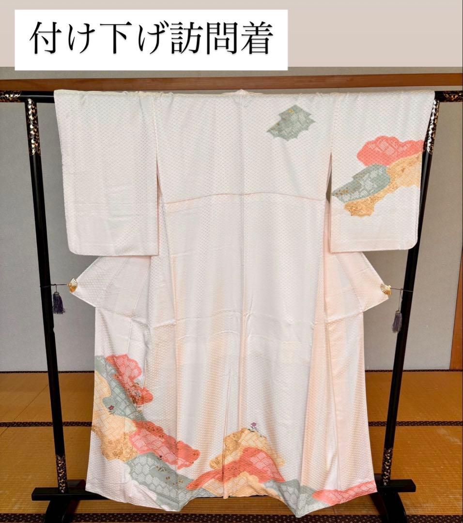 C- 1122▲正絹　付け下げ訪問着　襦袢付き　絞りと刺繍