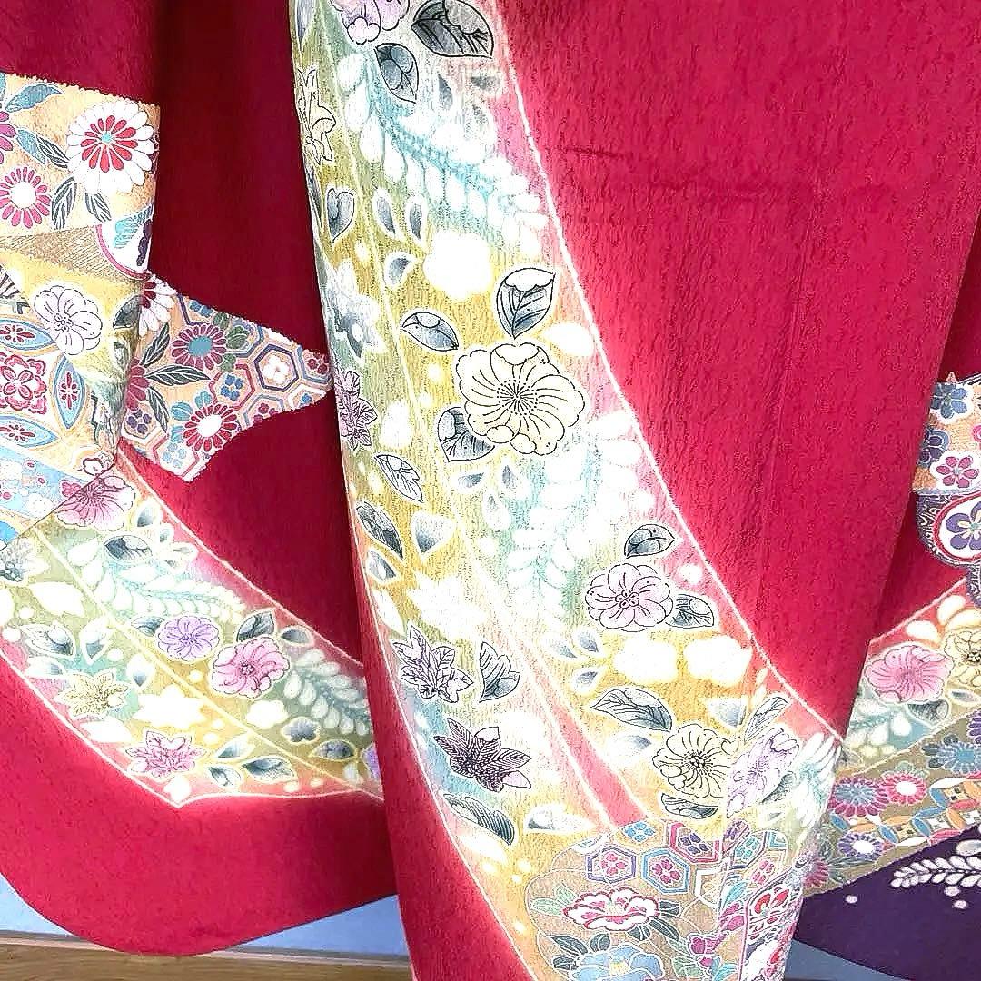 振袖フルセット　プラスサイズ　手描き友禅　辻ヶ花　成人式振袖　振袖　裄丈68