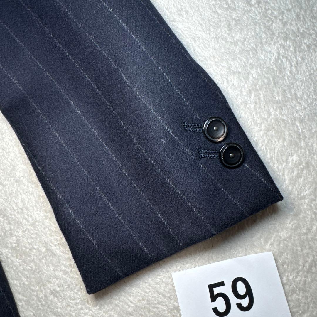 59 極美品　ナノユニバース　ダブル　スーツ　日本製　ストライプ　46 M