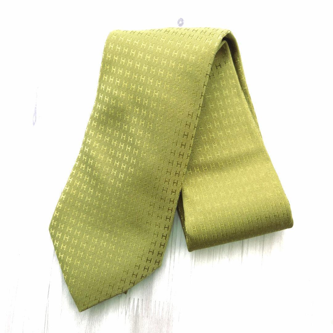 HERMES エルメス シルクネクタイ ファソネ H柄 ライトグリーン