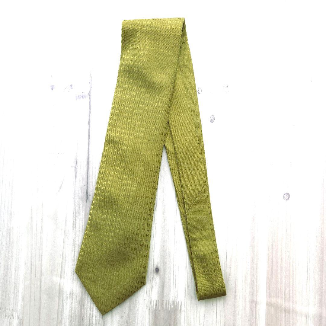 HERMES エルメス シルクネクタイ ファソネ H柄 ライトグリーン