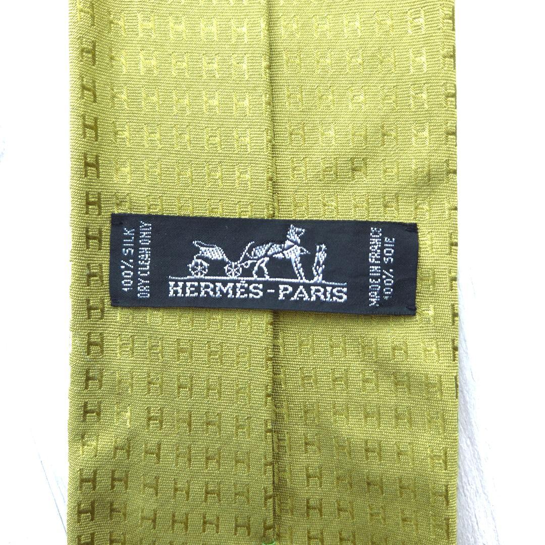 HERMES エルメス シルクネクタイ ファソネ H柄 ライトグリーン