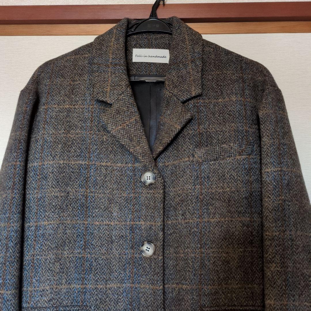 美品　半額　ウールコート　レディース　イタリアウール　チェック　ブラウン　ロング
