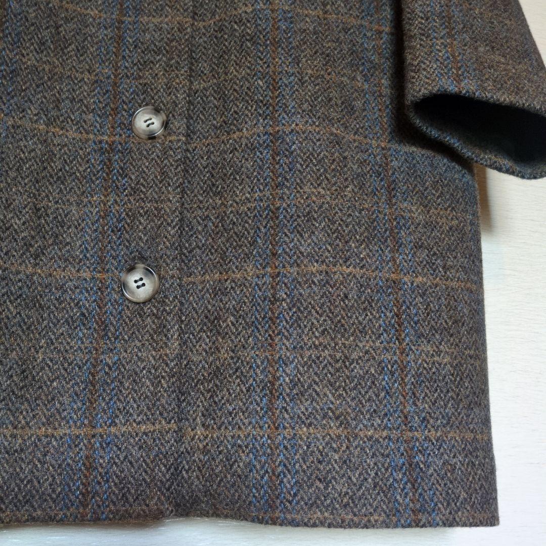美品　半額　ウールコート　レディース　イタリアウール　チェック　ブラウン　ロング