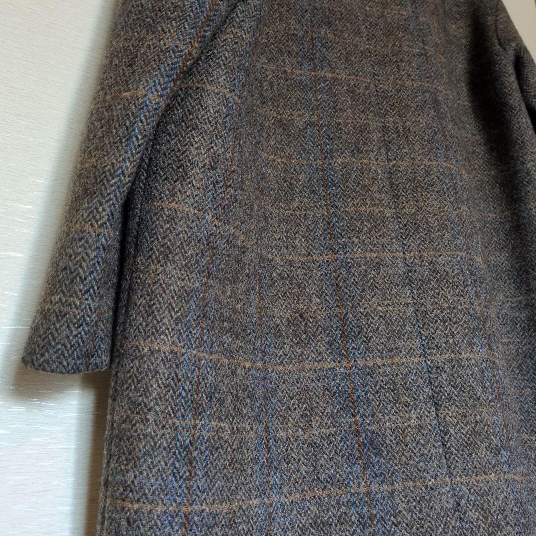 美品　半額　ウールコート　レディース　イタリアウール　チェック　ブラウン　ロング