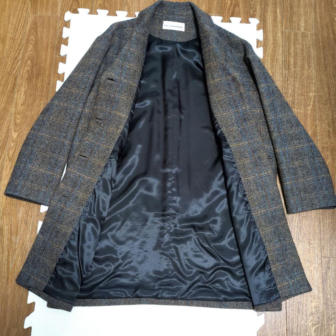 美品　半額　ウールコート　レディース　イタリアウール　チェック　ブラウン　ロング