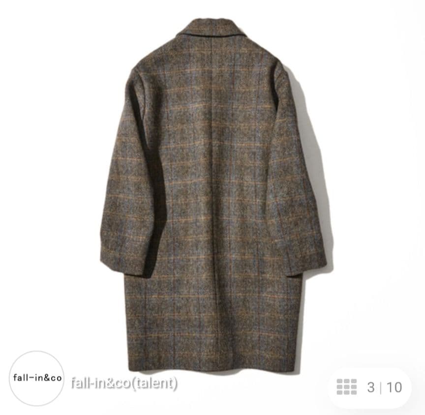 美品　半額　ウールコート　レディース　イタリアウール　チェック　ブラウン　ロング
