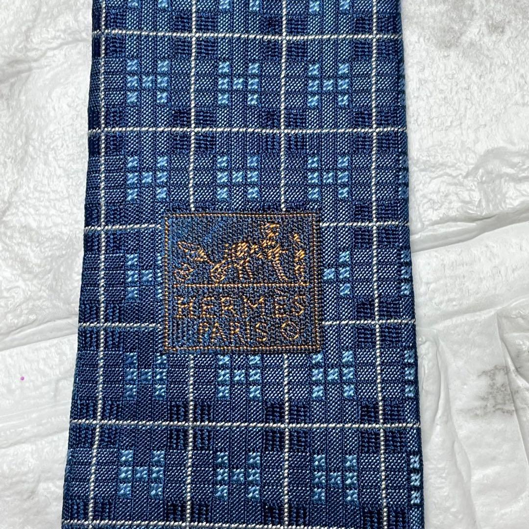 エルメス　HERMES ネクタイ　H織　ファソネ　ブルー　スーツ　シャツ