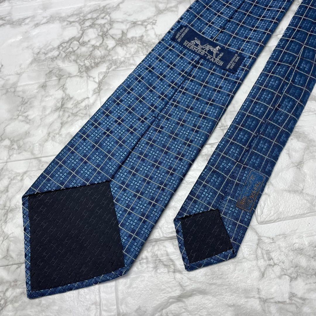 エルメス　HERMES ネクタイ　H織　ファソネ　ブルー　スーツ　シャツ