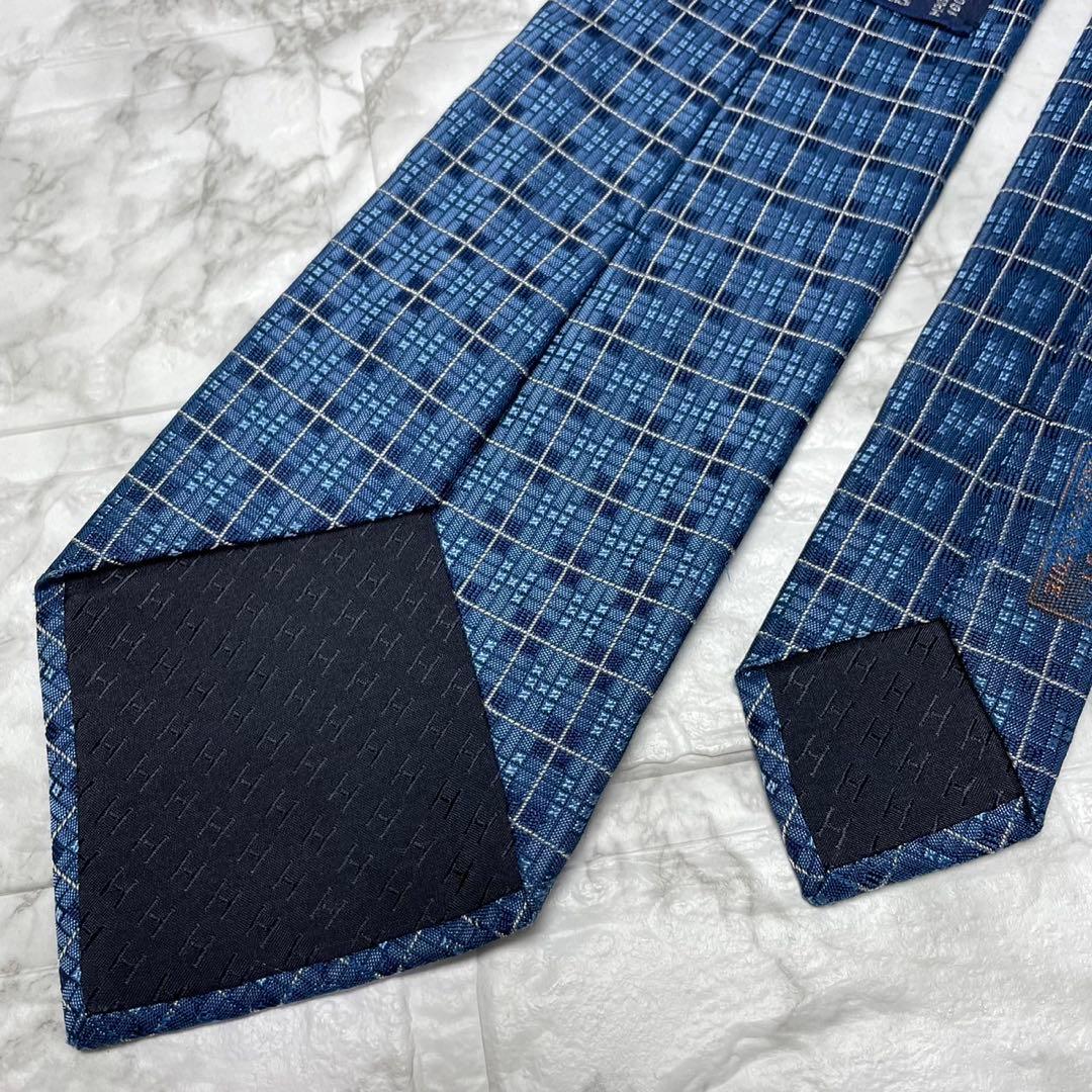 エルメス　HERMES ネクタイ　H織　ファソネ　ブルー　スーツ　シャツ