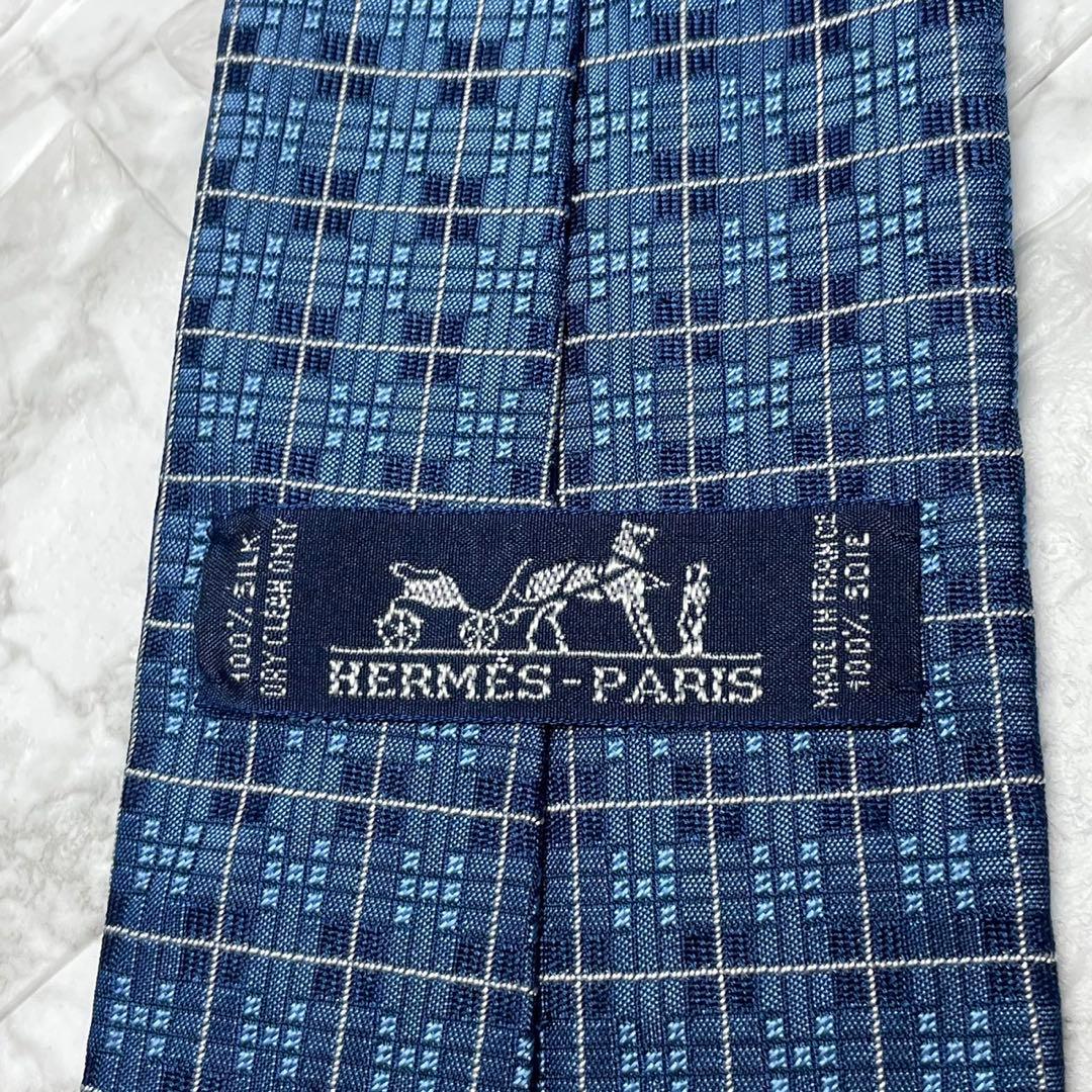 エルメス　HERMES ネクタイ　H織　ファソネ　ブルー　スーツ　シャツ