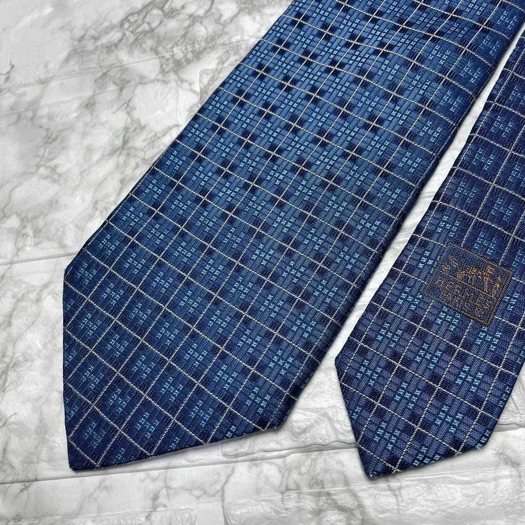エルメス　HERMES ネクタイ　H織　ファソネ　ブルー　スーツ　シャツ