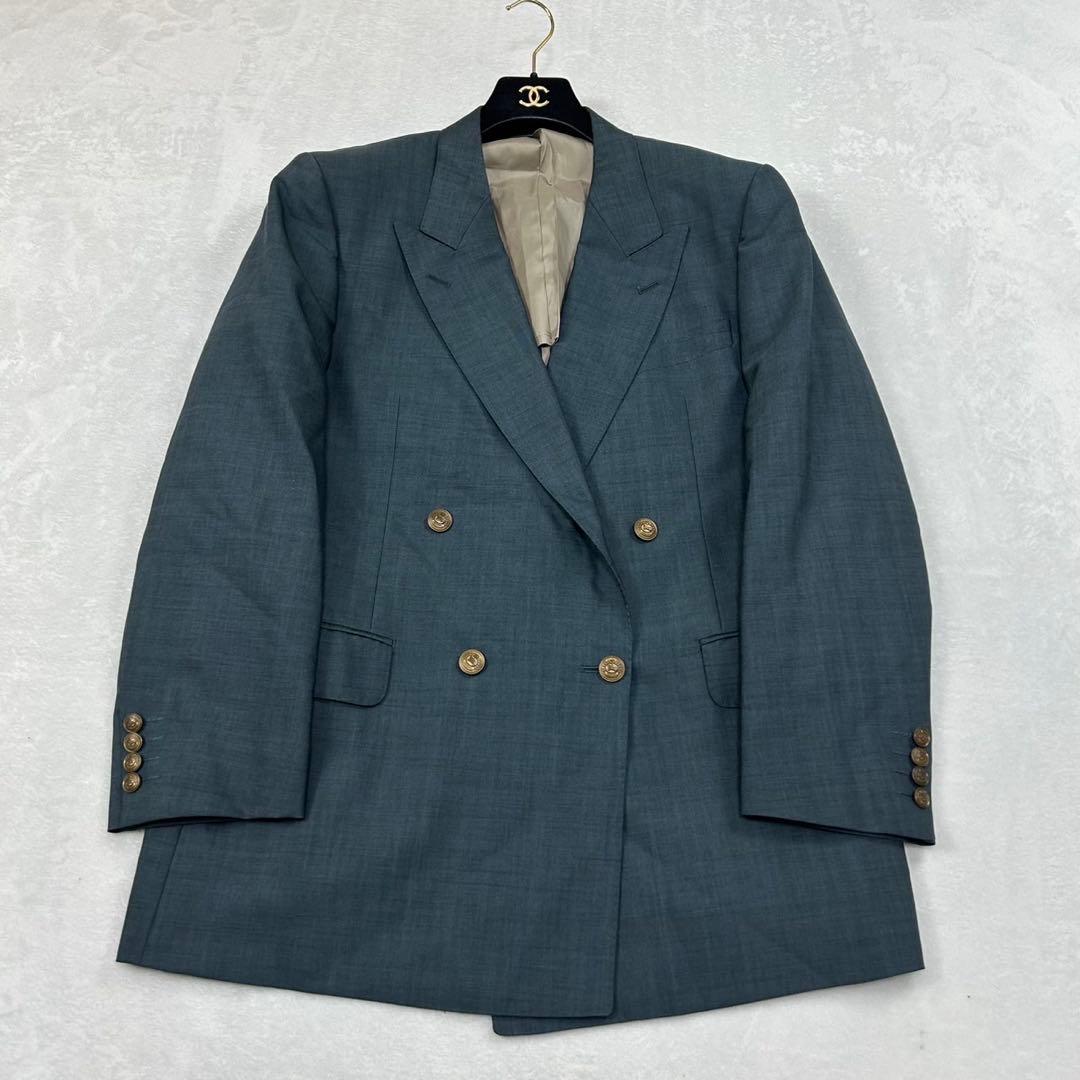 I106 美品 XL バーバリー ダブル スーツ上下 ブルー メンズ