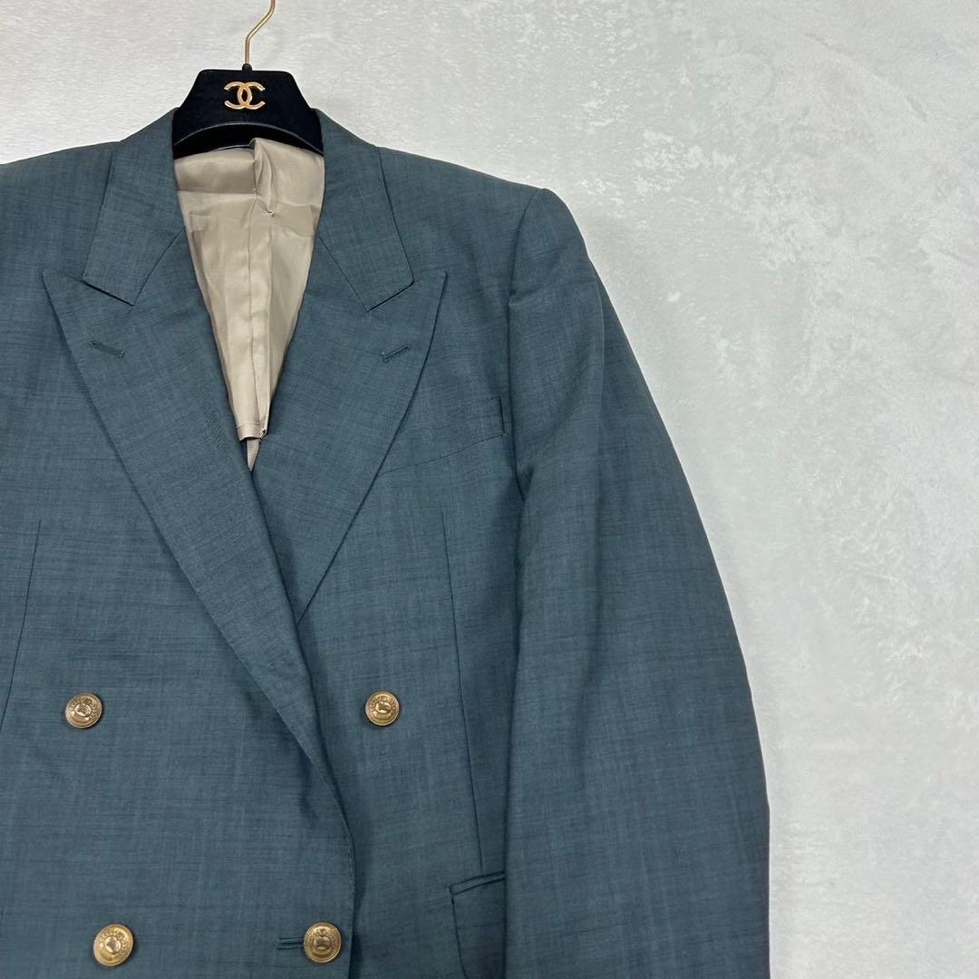 I106 美品 XL バーバリー ダブル スーツ上下 ブルー メンズ