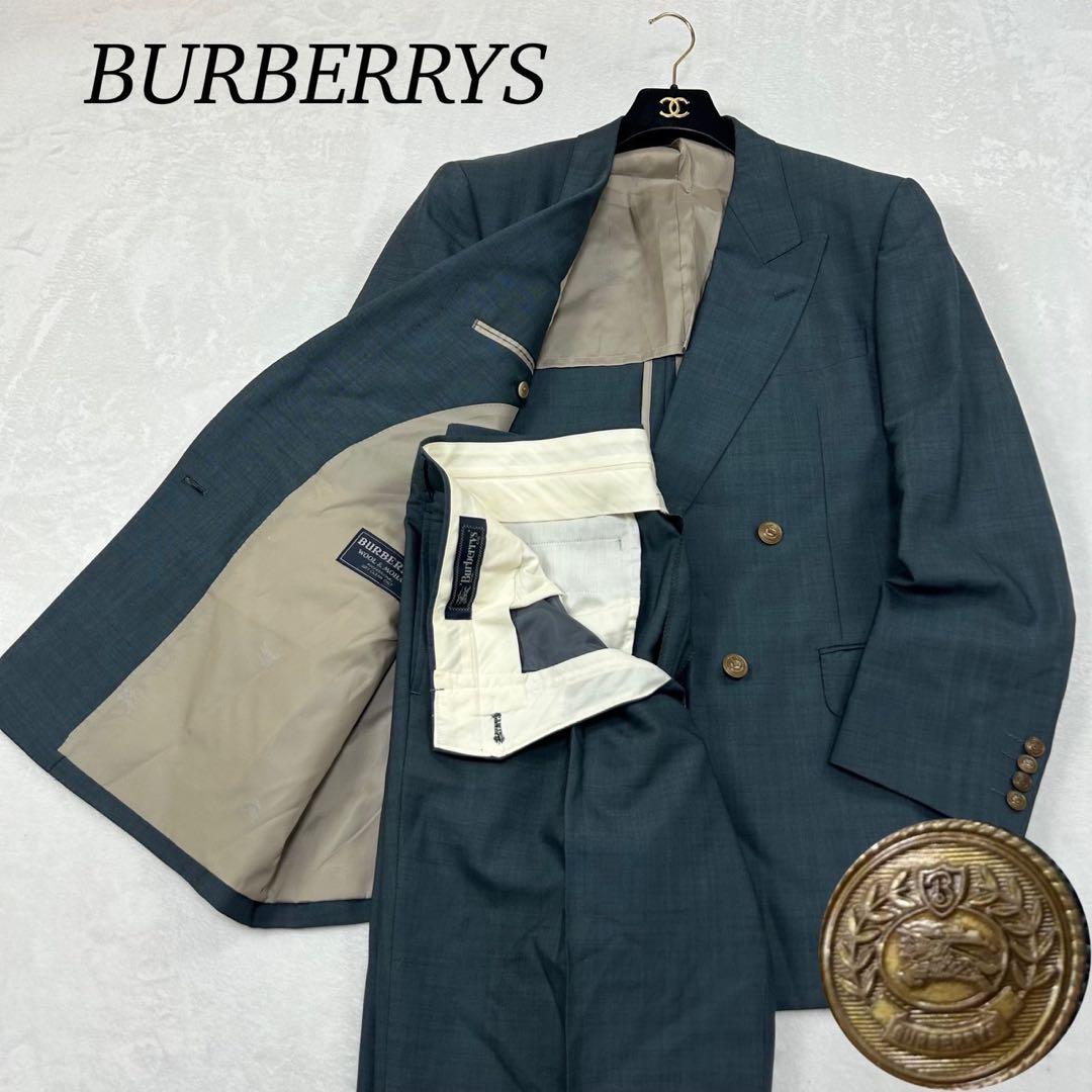 I106 美品 XL バーバリー ダブル スーツ上下 ブルー メンズ
