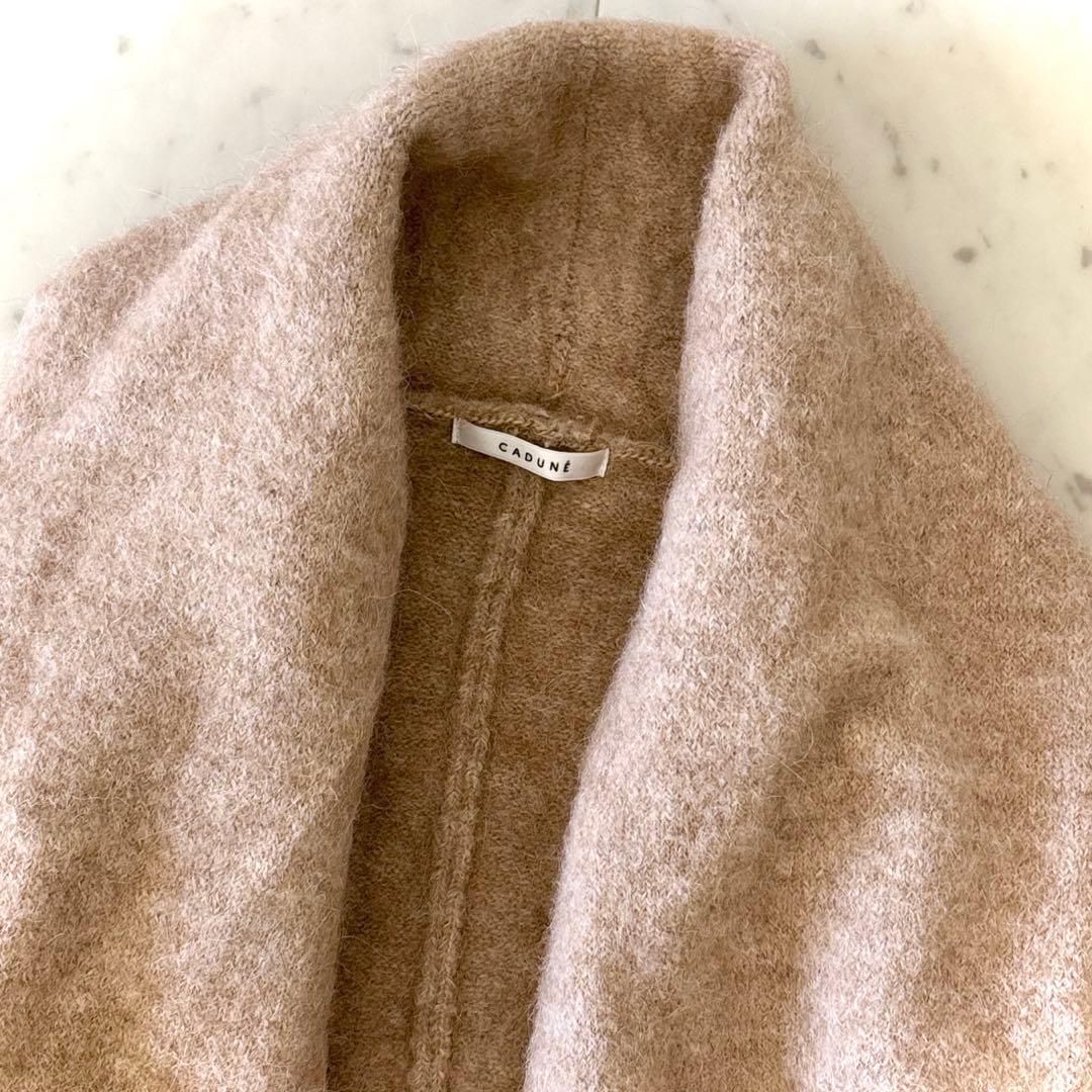 美品 カデュネ CADUNE アルパカ混 ストールフードラインニットカーデ 38