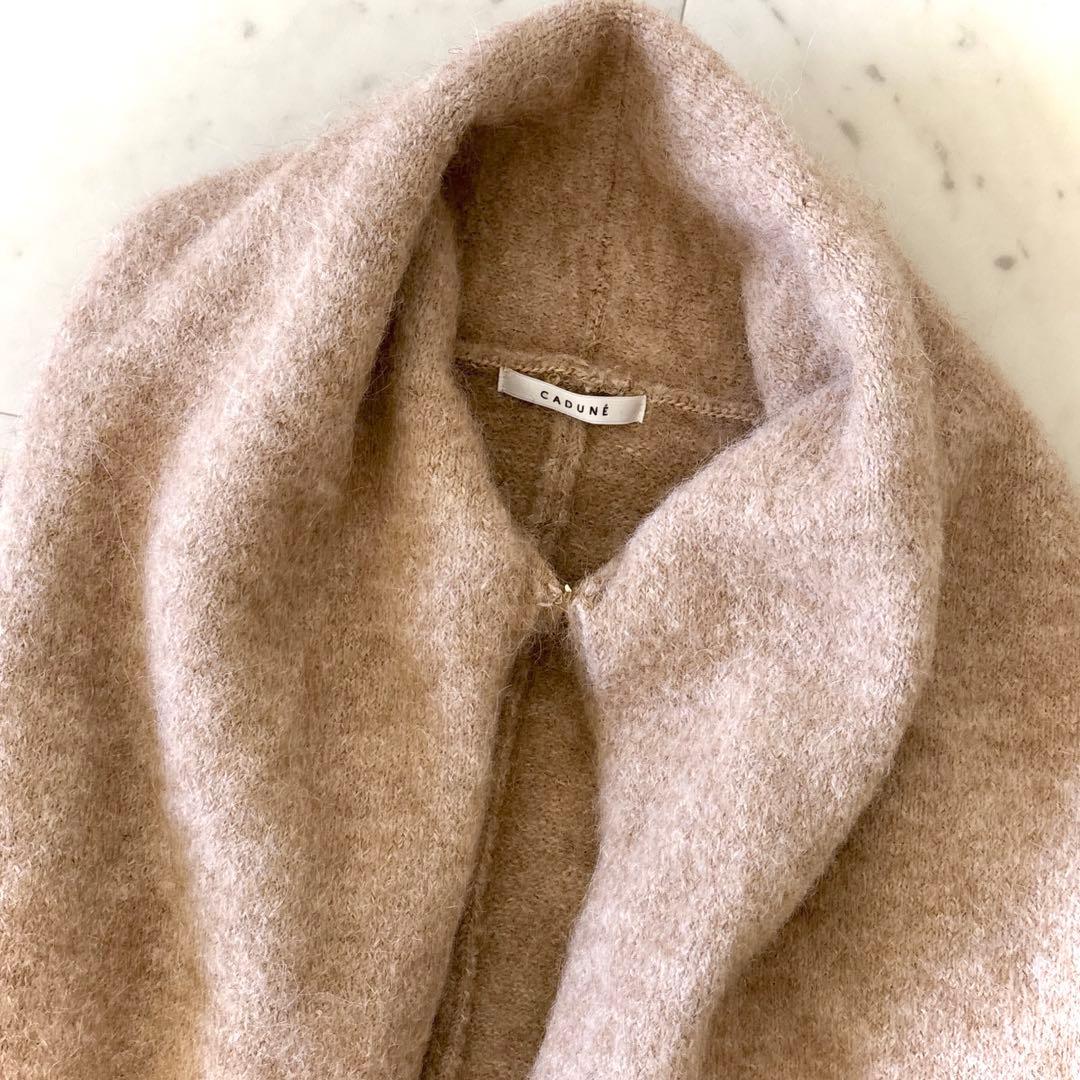 美品 カデュネ CADUNE アルパカ混 ストールフードラインニットカーデ 38
