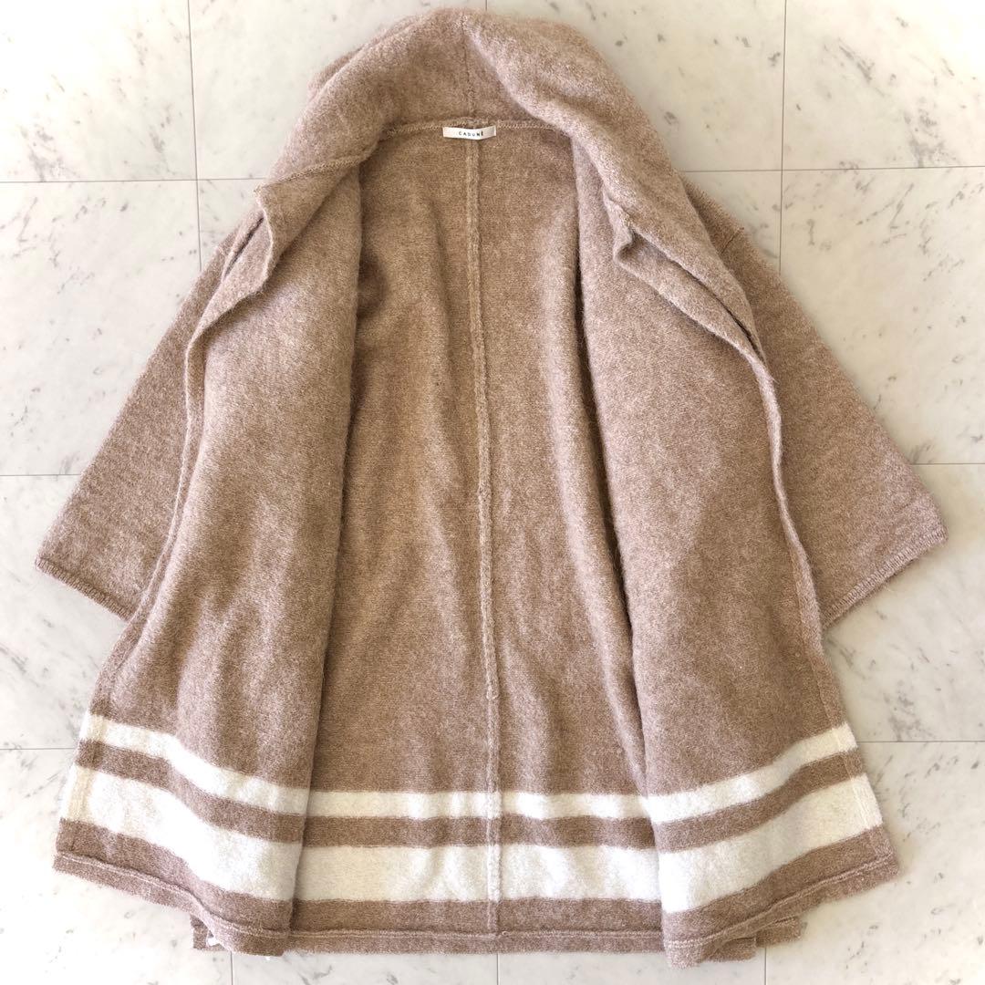 美品 カデュネ CADUNE アルパカ混 ストールフードラインニットカーデ 38