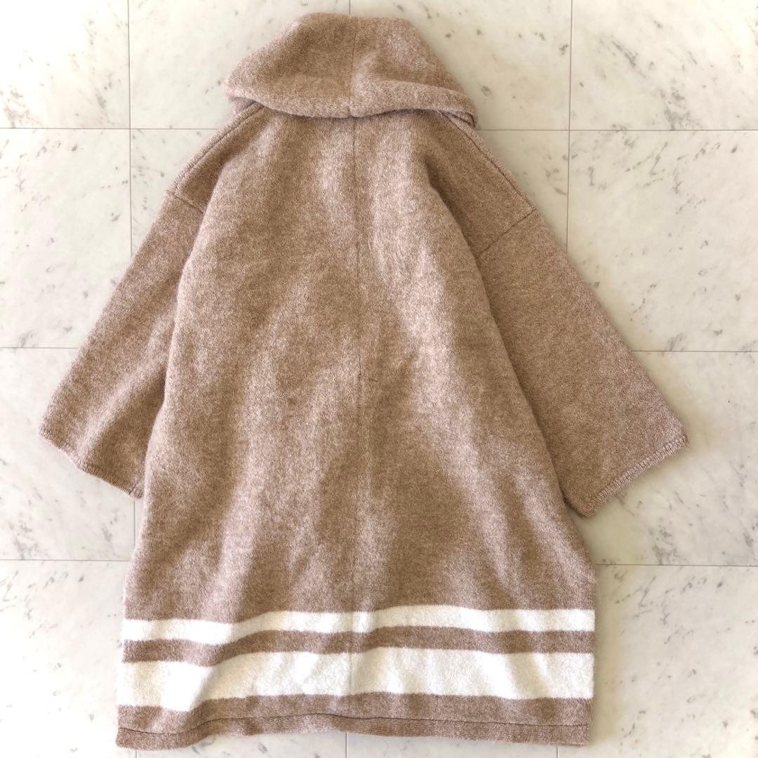 美品 カデュネ CADUNE アルパカ混 ストールフードラインニットカーデ 38