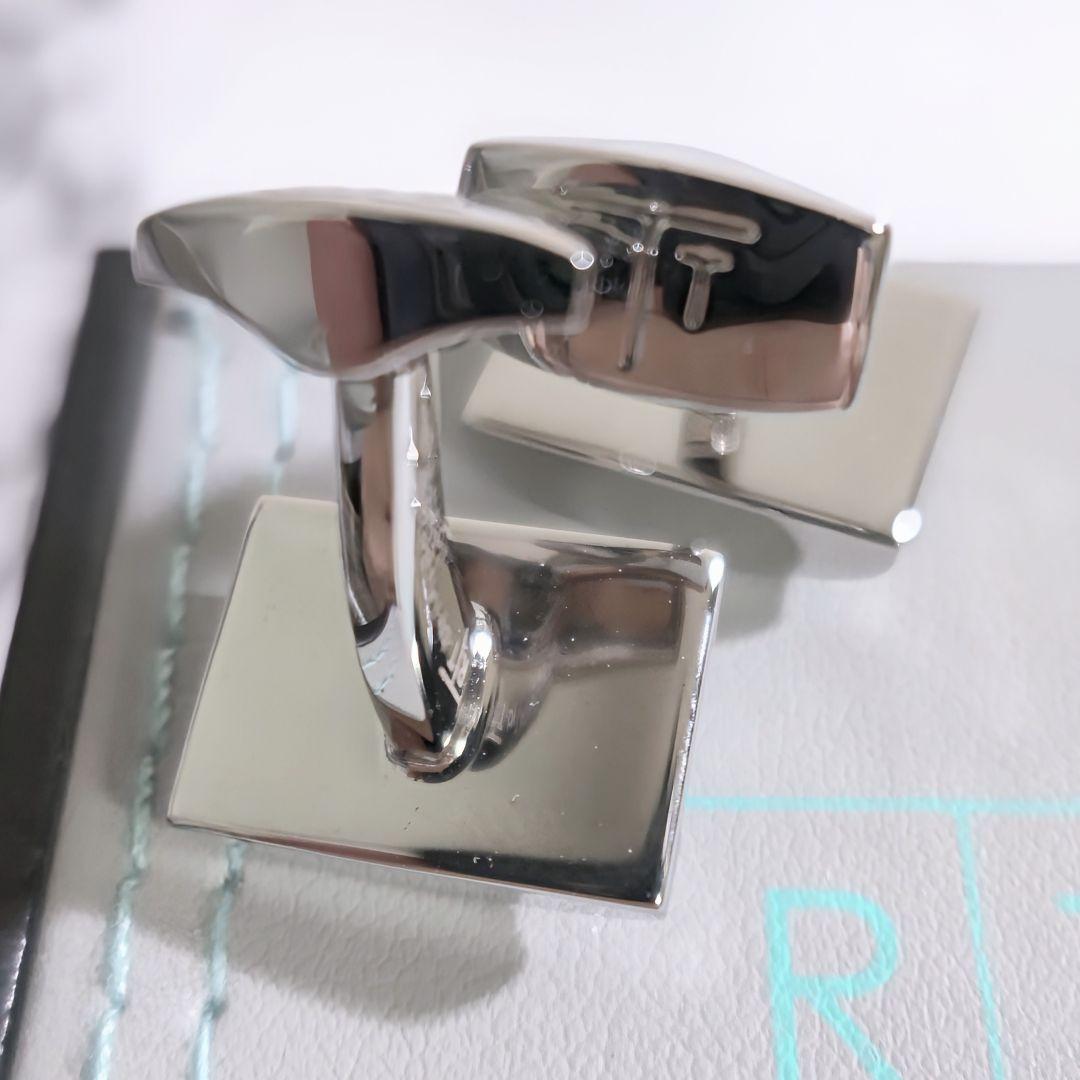 タテオシアンTATEOSSIANカーボンDシェイプカフス銀青シルバーカフリンクス