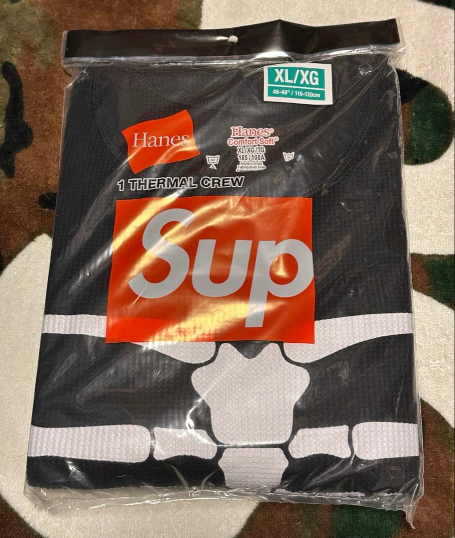 込み Supreme Hanes Bones Thermal Crew 黒XL