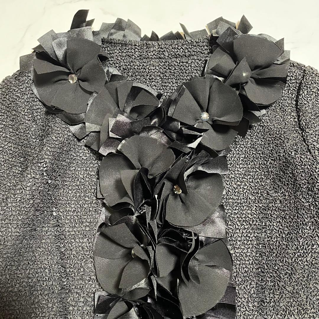 極美品♪ノコオーノノーカラージャケット ブラック スナップボタン フリル 42