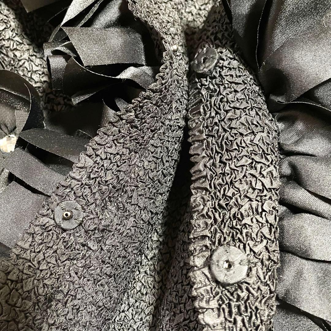 極美品♪ノコオーノノーカラージャケット ブラック スナップボタン フリル 42