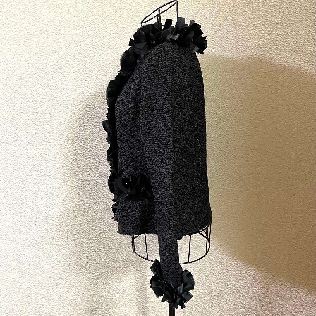 極美品♪ノコオーノノーカラージャケット ブラック スナップボタン フリル 42