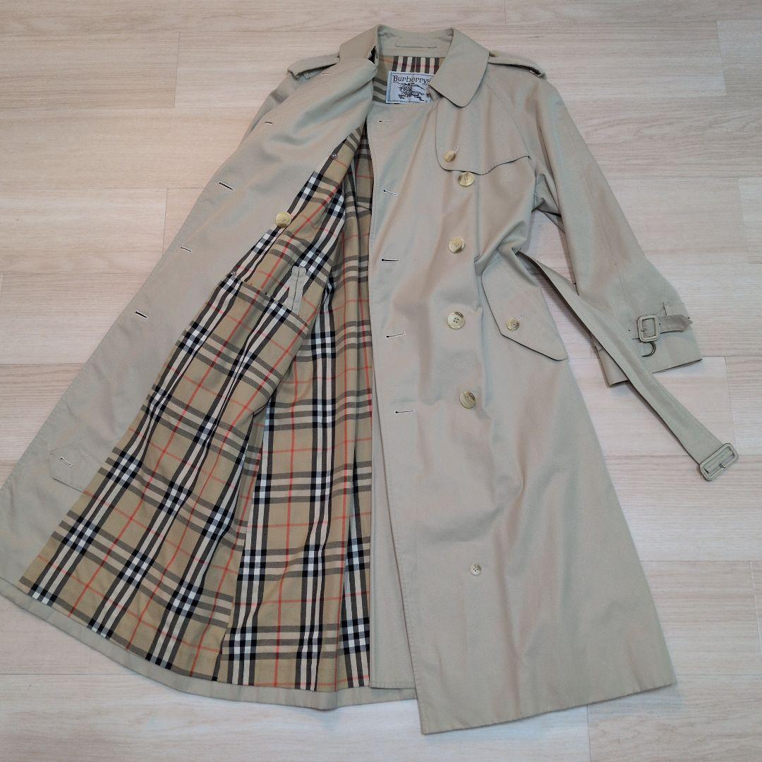 バーバリー　トレンチコート　ダブル　ノバチェック　ベージュ　レディースM.L相当