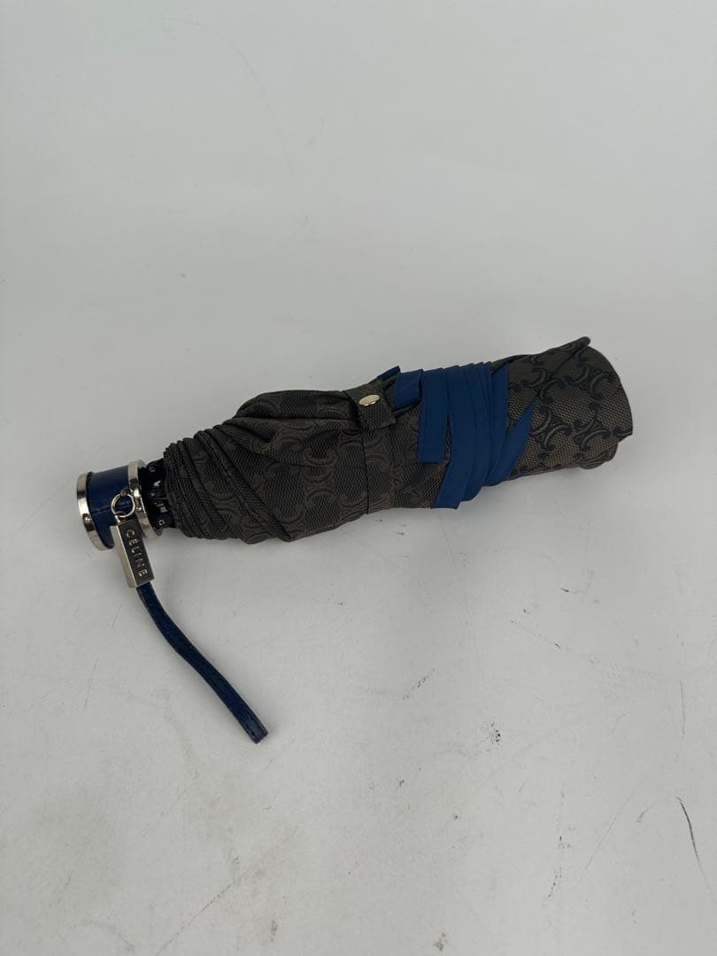 CELINE セリーヌ　折りたたみ傘 ロゴ柄 ブラウン/ブルー