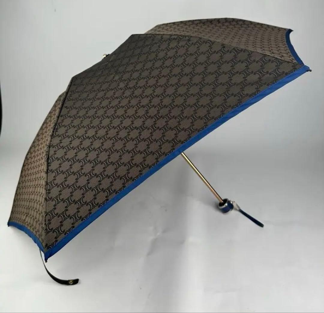 CELINE セリーヌ　折りたたみ傘 ロゴ柄 ブラウン/ブルー