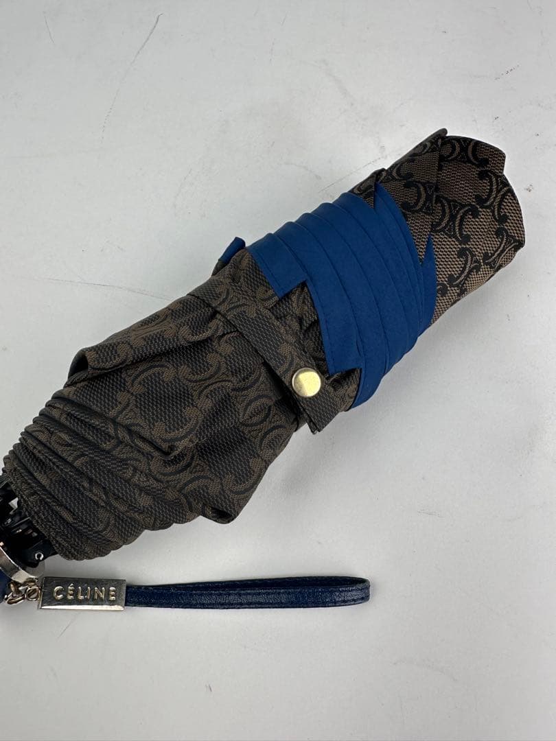 CELINE セリーヌ　折りたたみ傘 ロゴ柄 ブラウン/ブルー