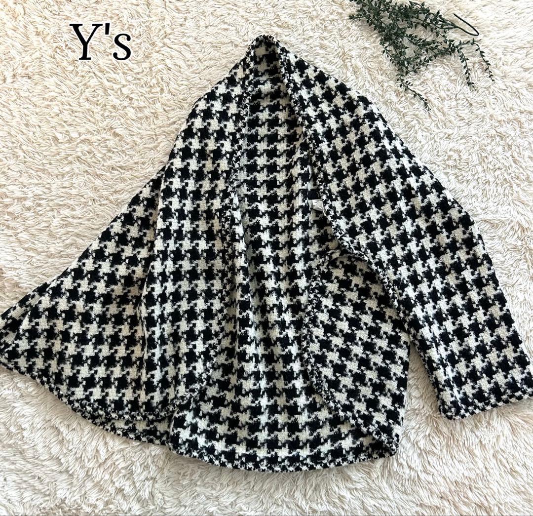 美品✨Y's ワイズ　千鳥格子　変形　ウール　ポンチョ　ガウン