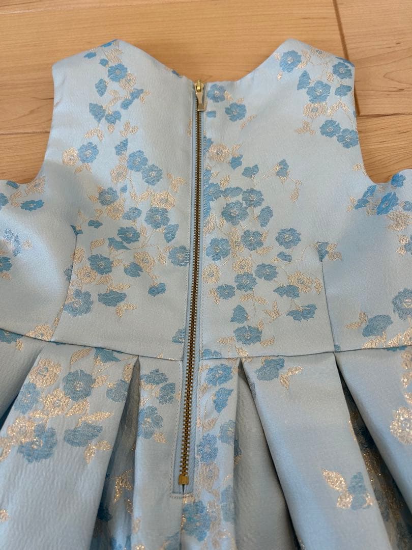 【kate spade】 水色 花柄 刺繍 リボンベルト ノースリーブワンピース