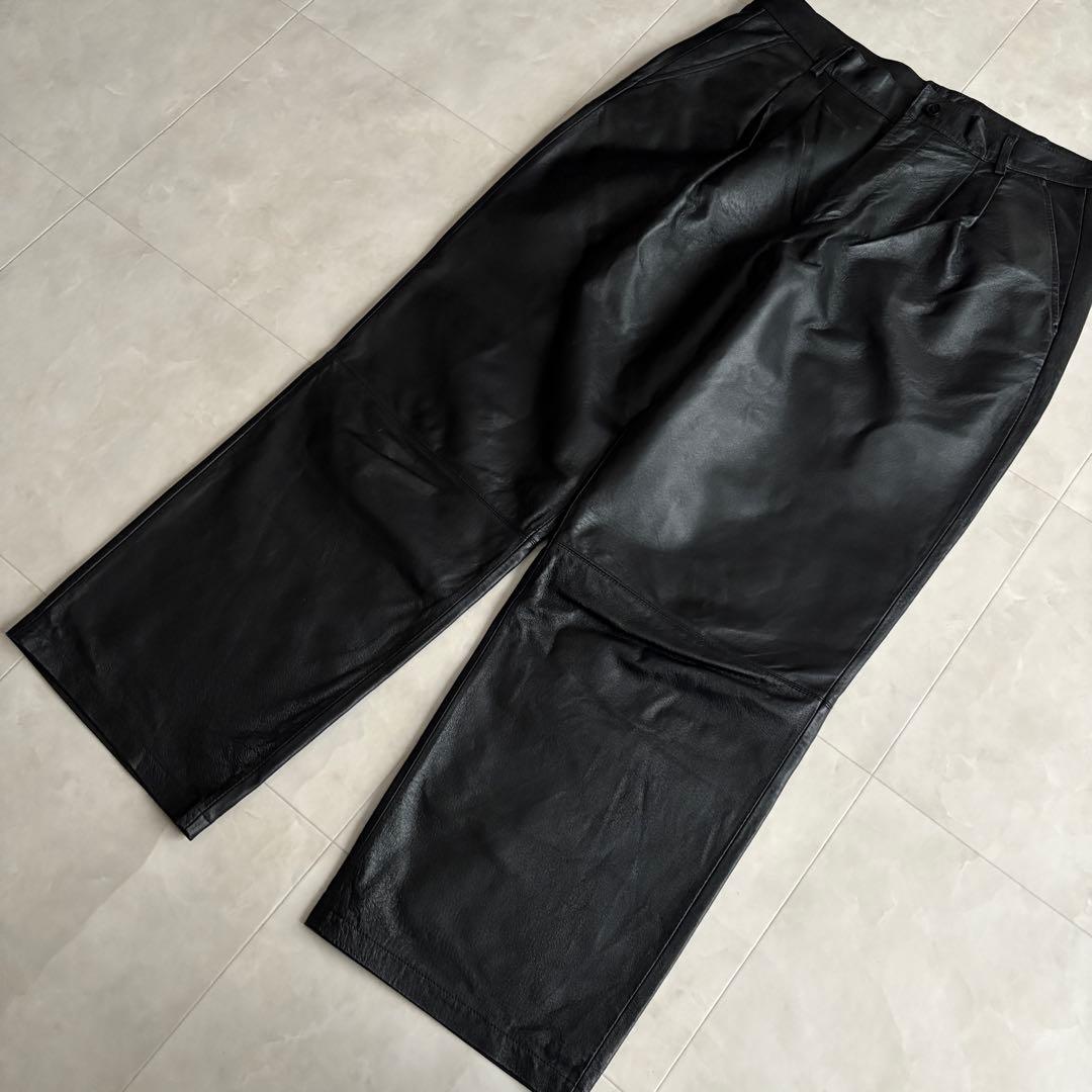 90s vintage BONSKIP 2タックレザーワイドパンツ 黒 y2k